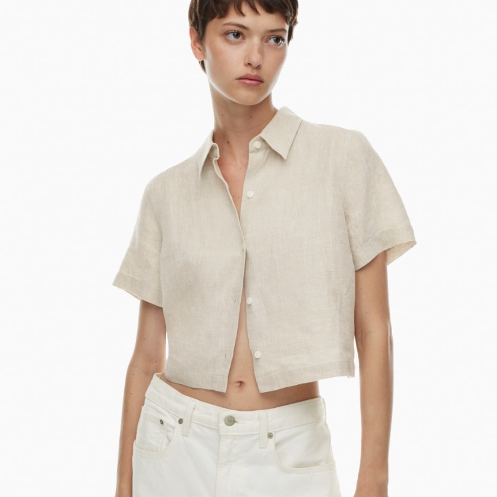 Wilfred Beige Cropped Button-Down Linen Shirt